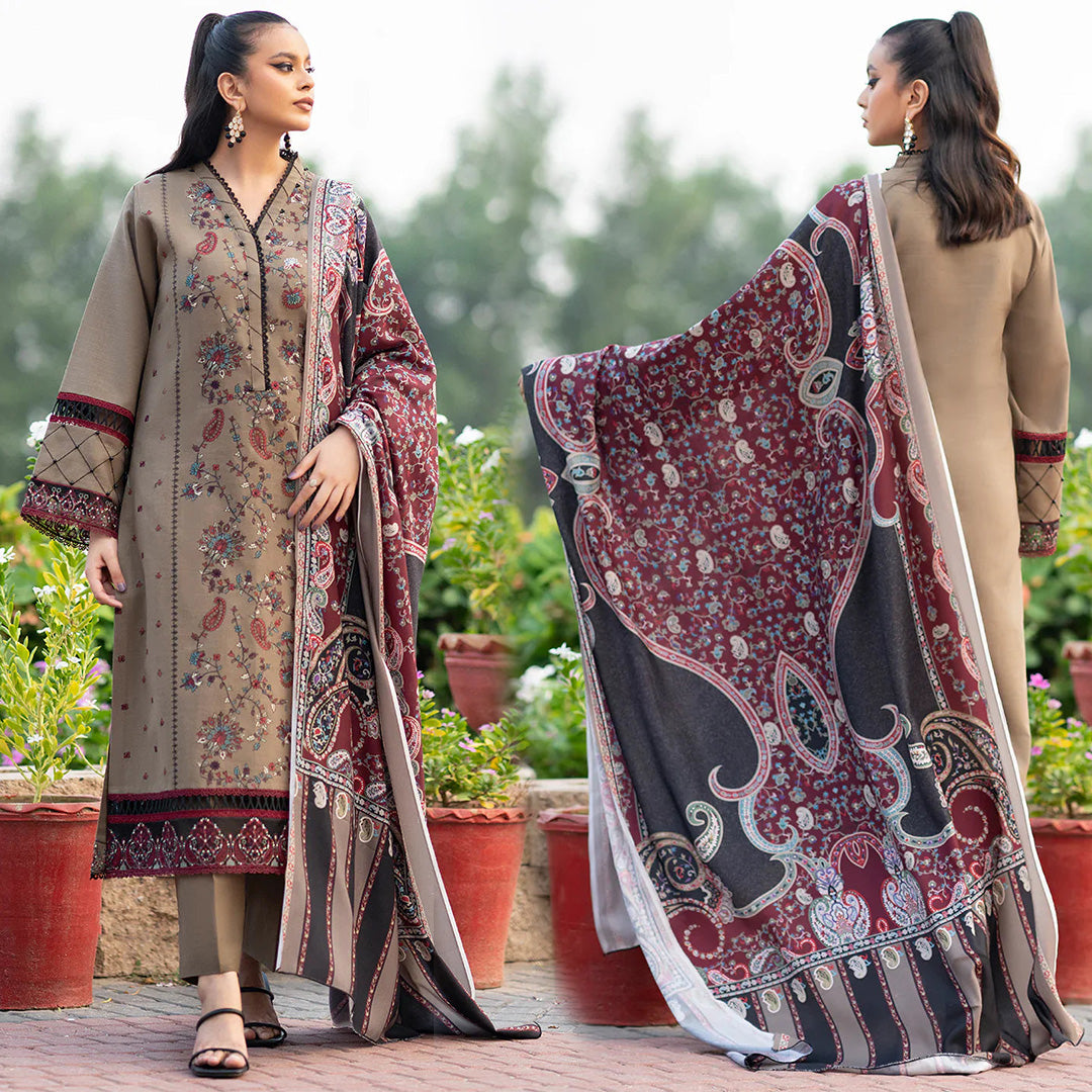 Lawn 3PC Embroidered With Digital Printed Jauqard Dupatta- 5238