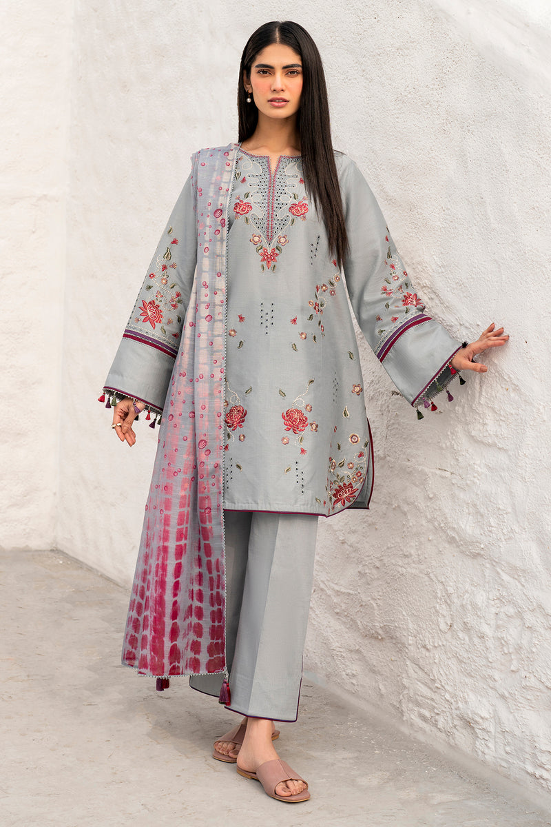 Lawn-3PC Chikankari Embroidered With Digital Printed Jacquard Dupatta-5192