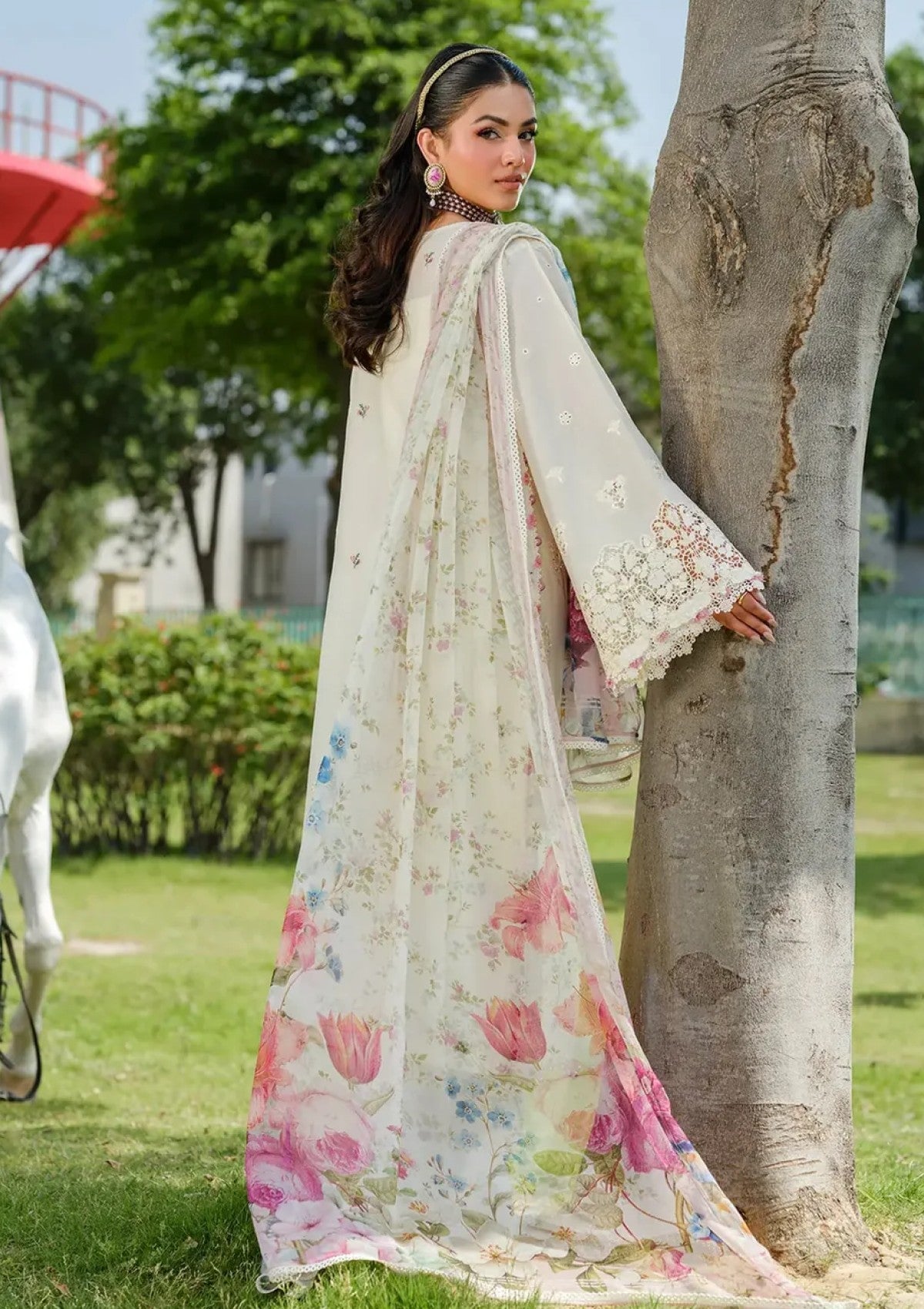 Lawn-3PC Chikankari Embroidered With Digital Printed Jacquard Dupatta-5202