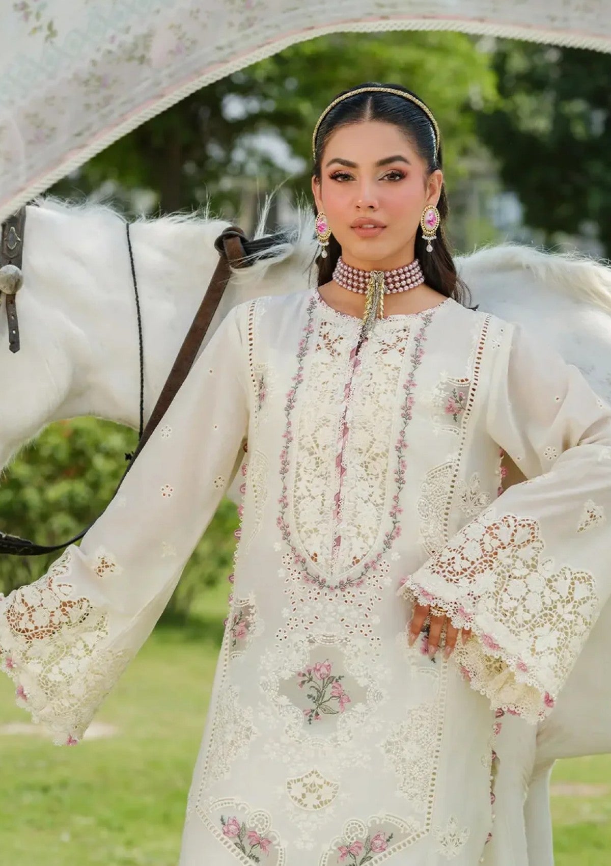 Lawn-3PC Chikankari Embroidered With Digital Printed Jacquard Dupatta-5202