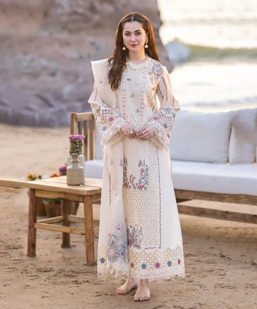3PC Lawn Embroidered Shirt With Organza Embroidered Dupatta- 5013