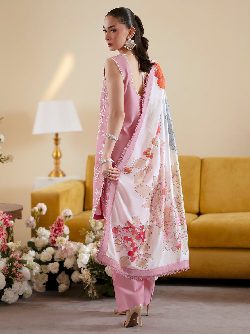 Lawn-3PC Embroidered With Chiffon Digital Printed Dupatta-5224