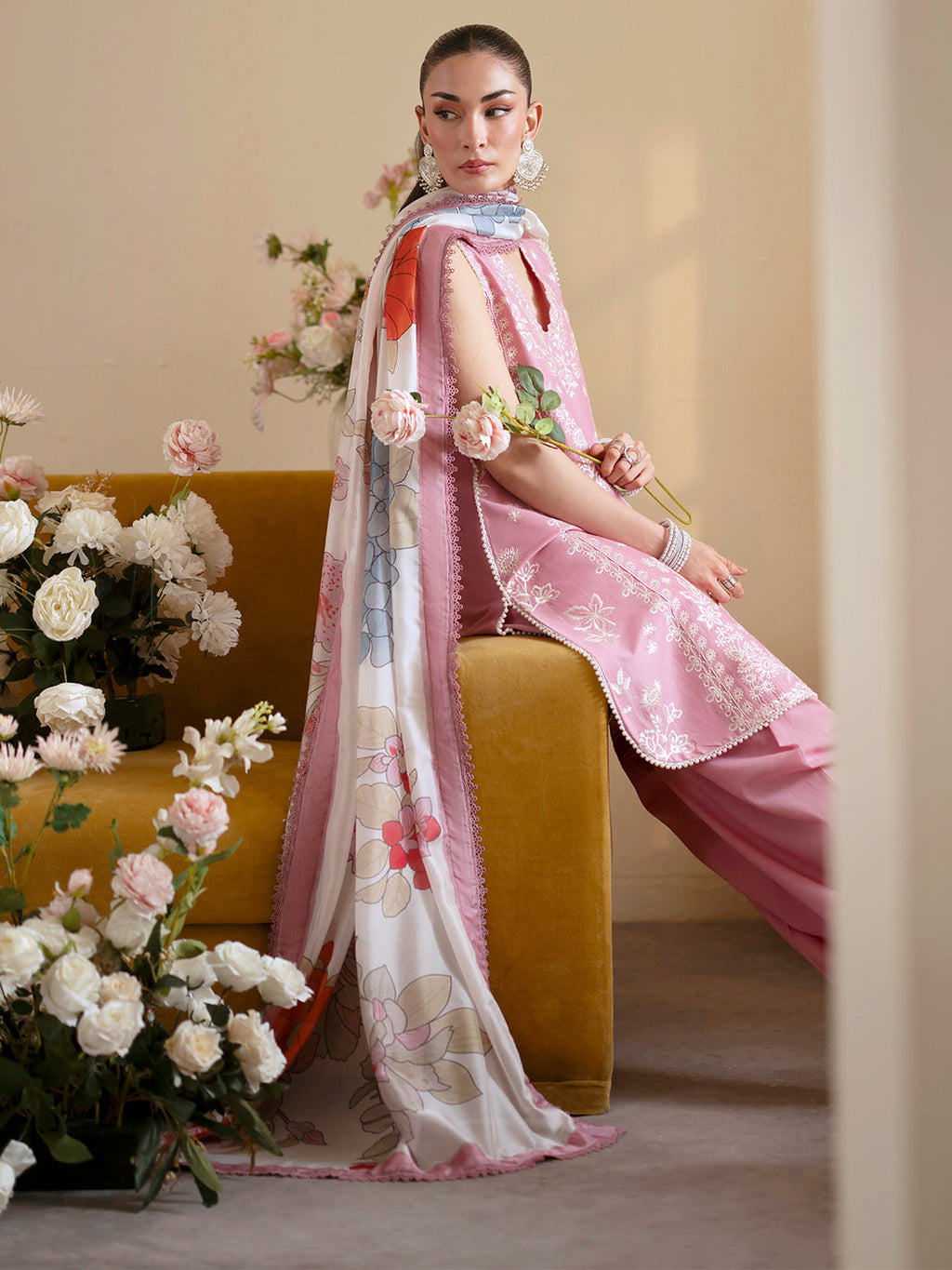 Lawn-3PC Embroidered With Chiffon Digital Printed Dupatta-5224