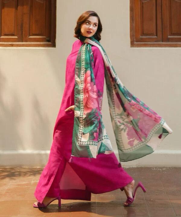 3PC-Printed Lawn Shirt With Voile Printed Dupatta-1541