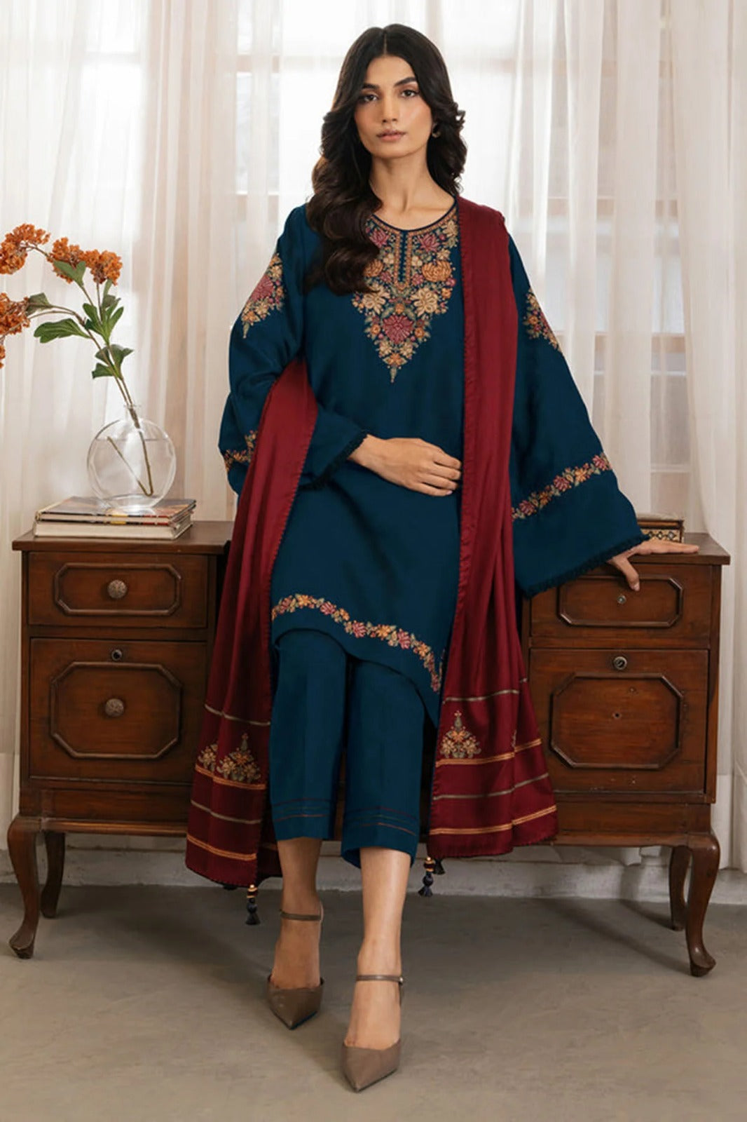 3PC Lawn Embroidered Shirt With Digital Printed Jacquard Dupatta-5226