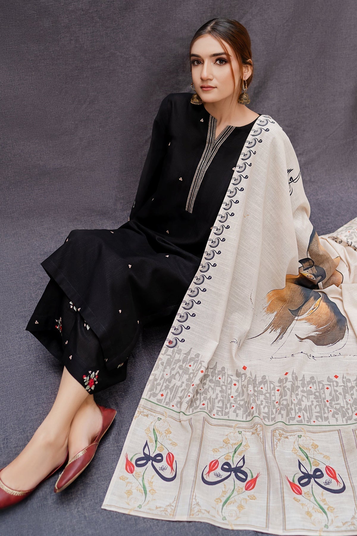 3PC Lawn Embroidered Shirt With Digital Printed Jauqard Dupatta-5007