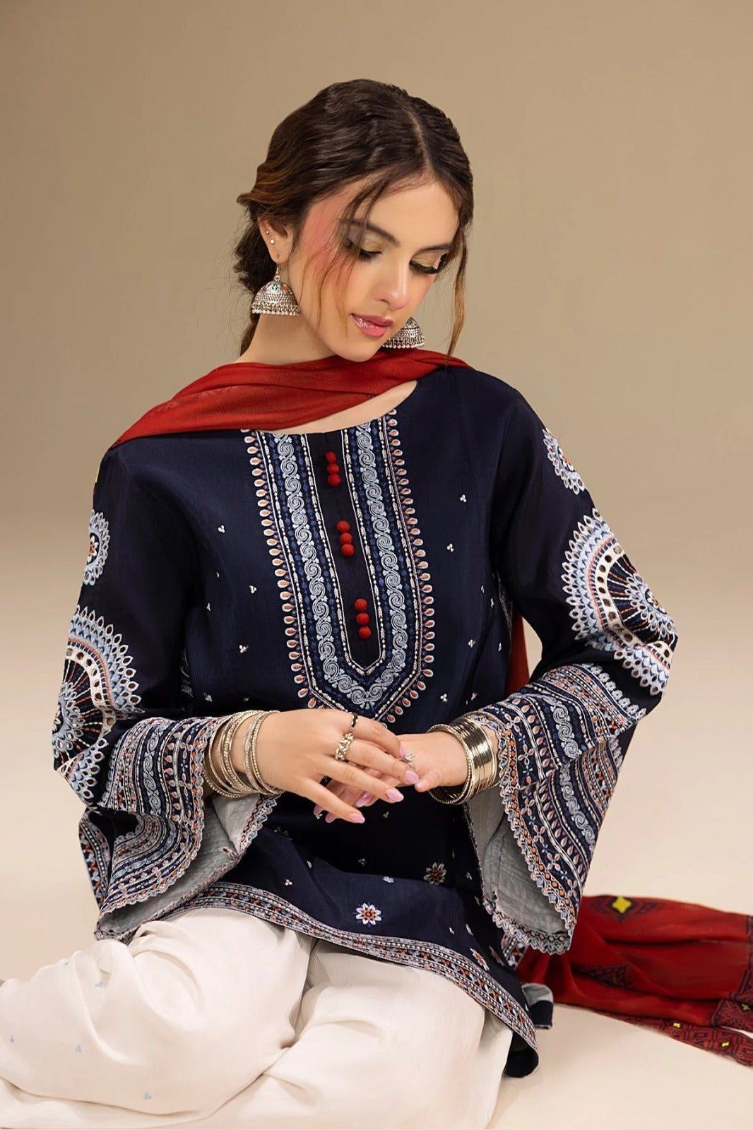 Lawn 3PC Embroidered Shirt with Digital Printed Jacquard Dupatta-5214