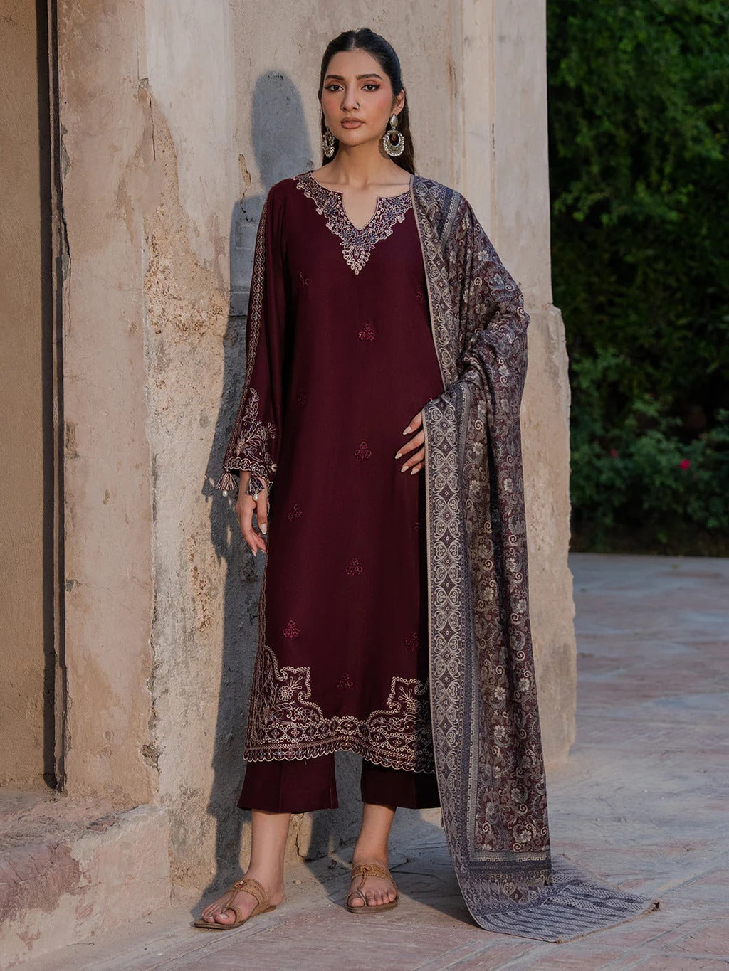 Lawn 3PC Embroidered Shirt with Digital Printed Jacquard Dupatta-5047