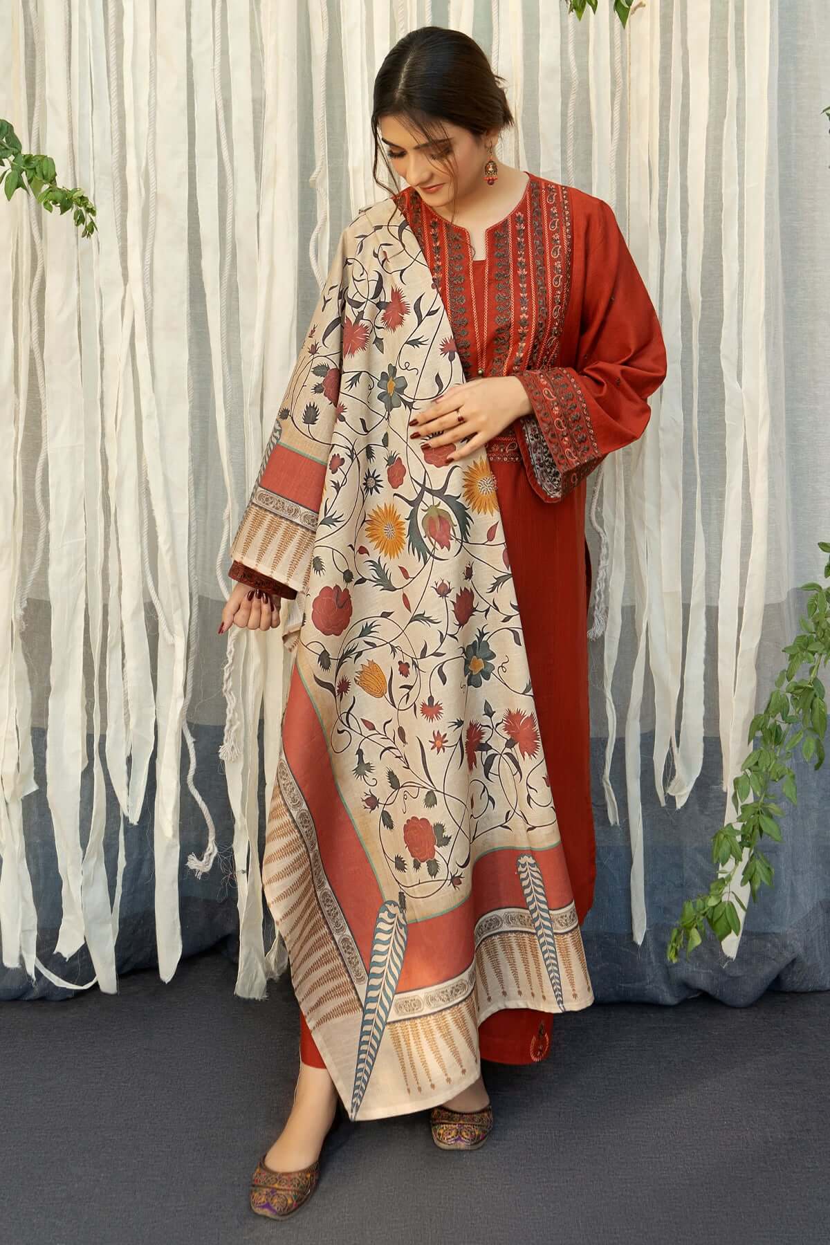 Lawn 3PC Embroidered Shirt with Digital Printed Jacquard Dupatta-5184